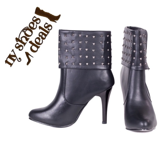 Women 10" Faux Leather Boots w/ Studs and Heel - Picture 1 of 4